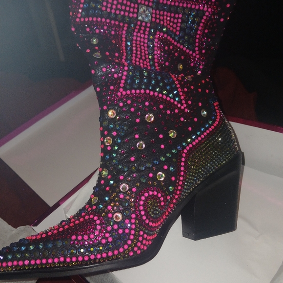 Colorful Rhinestone Cross Design Boots - Picture 3 of 7